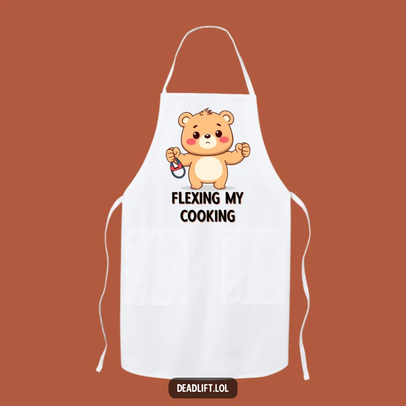Funny Kawaii Bear Workout Apron, Whimsical Kitchen Fitness Gift
