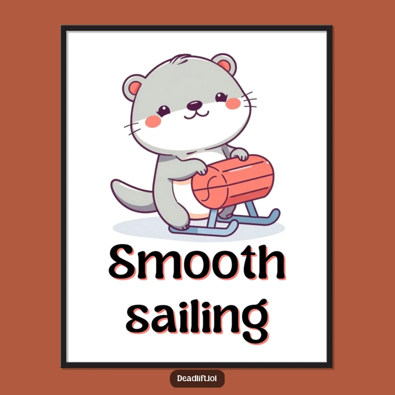 Funny Kawaii Otter Digital Art - Humorous Sled Push Print for Instant Gifts