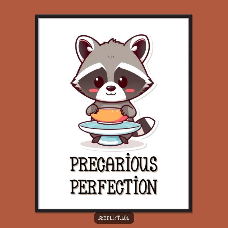 Funny Kawaii Raccoon Digital Art - Humorous Plate Balance Print for Instant Gifts