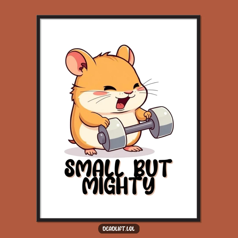 Funny Kawaii Hamster Digital Art Print: Tiny Dumbbell Effort - Humorous Decor Gift