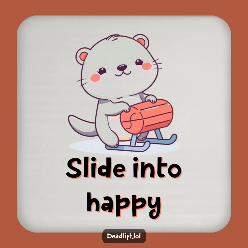 Funny Kawaii Otter Drink Coaster - Humorous Sled Pusher Gift for Tables