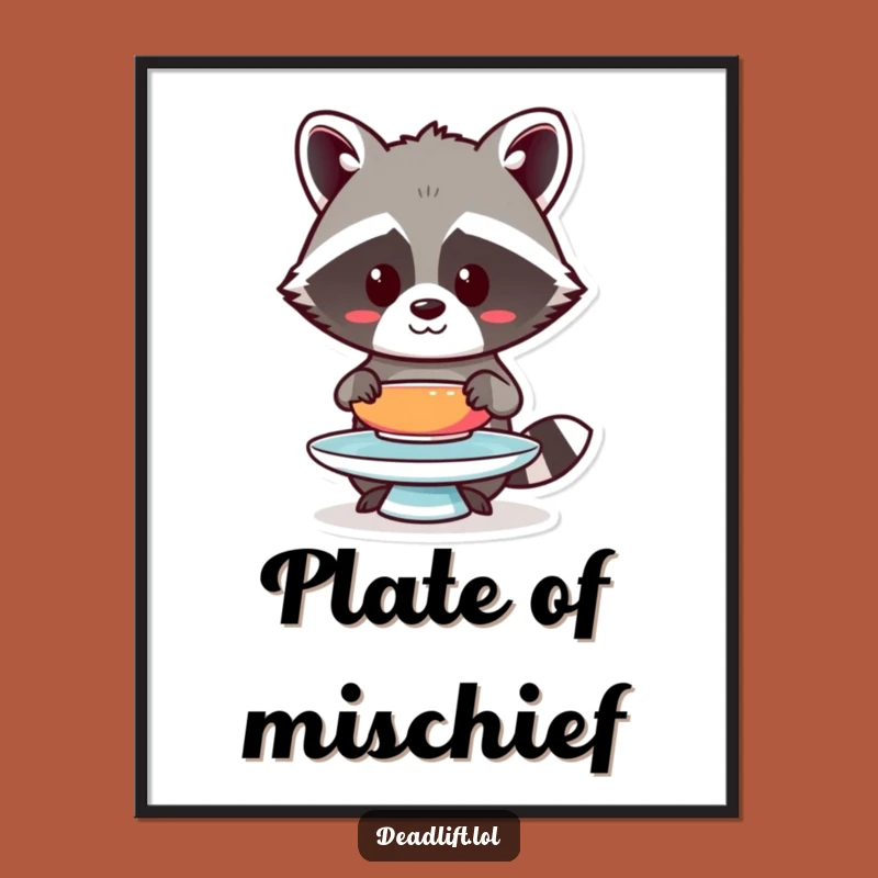 Funny Kawaii Raccoon Poster - Humorous Plate Balance Art for Focused Decor Gifts