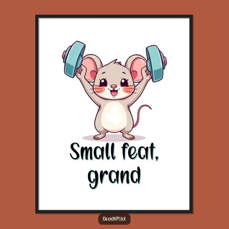 Funny Kawaii Mouse Poster: Triumphant Victory Art - Humorous Decor Gift