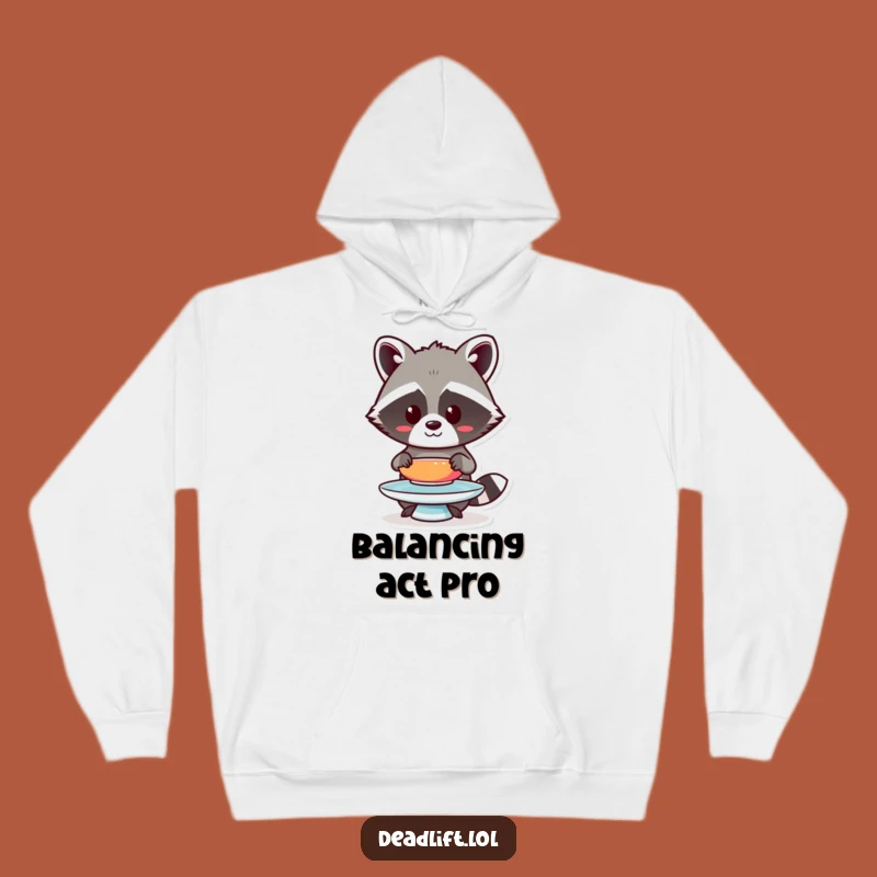 Cozy Funny Kawaii Raccoon Hoodie - Humorous Plate Balance Gift for Focus