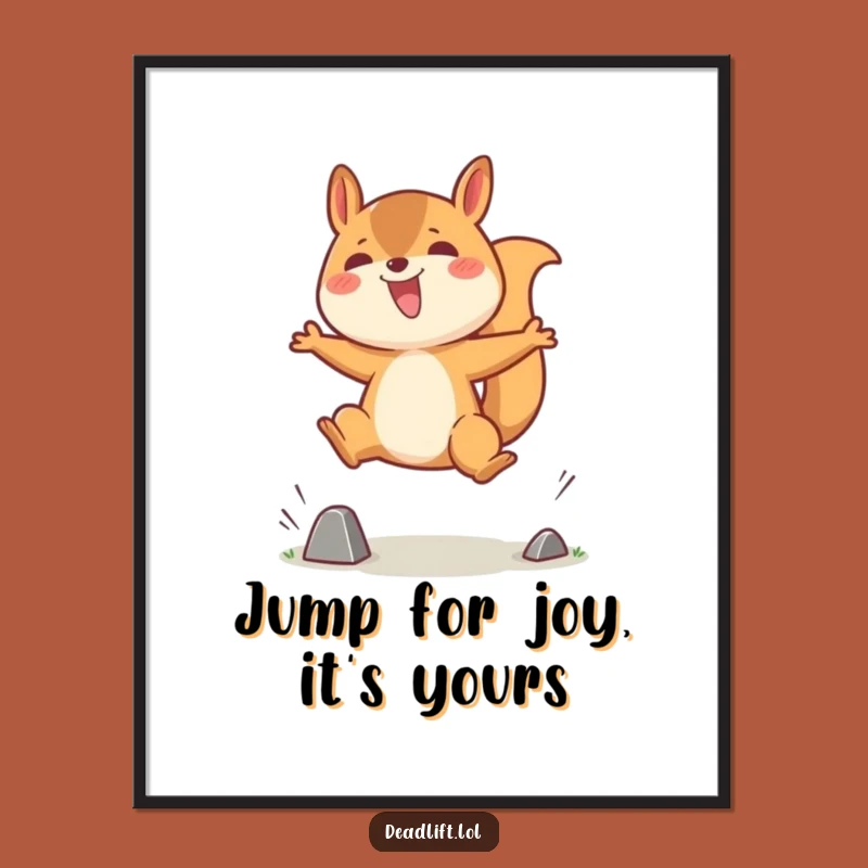 Funny Free Printable Wall Art: Kawaii Squirrel Jumping, Joyful Decor Downloadable Art