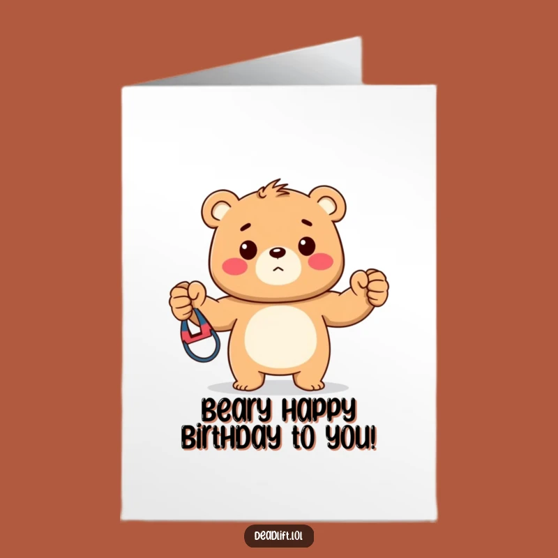 Funny Free Printable Birthday Card: Strong Kawaii Bear Cub, Fitness Fun Downloadable Gift