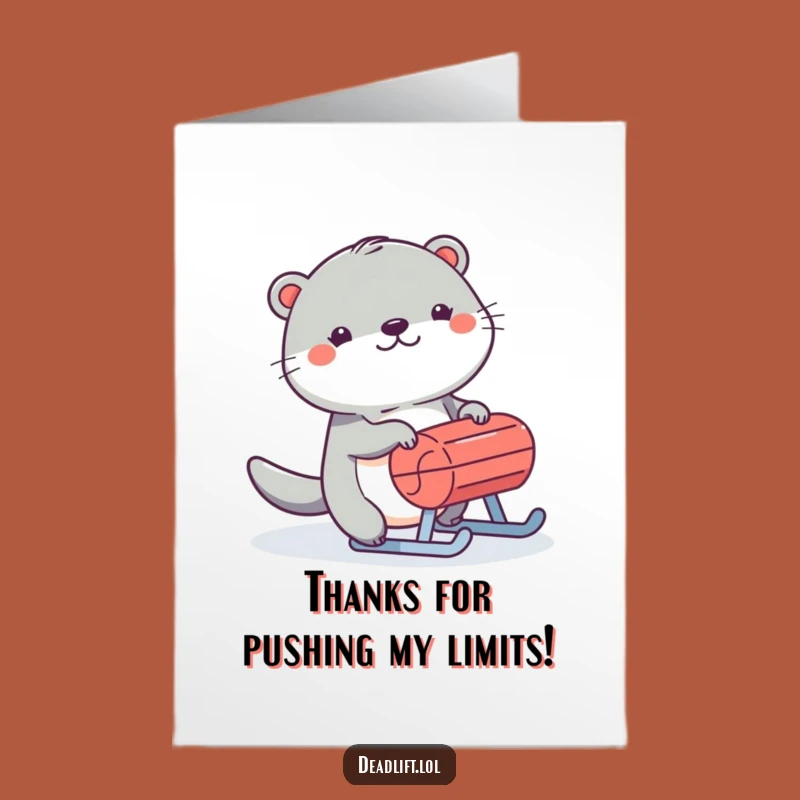Free Printable Thank You Card: Thankful Kawaii Otter Pushing Sled, Downloadable
