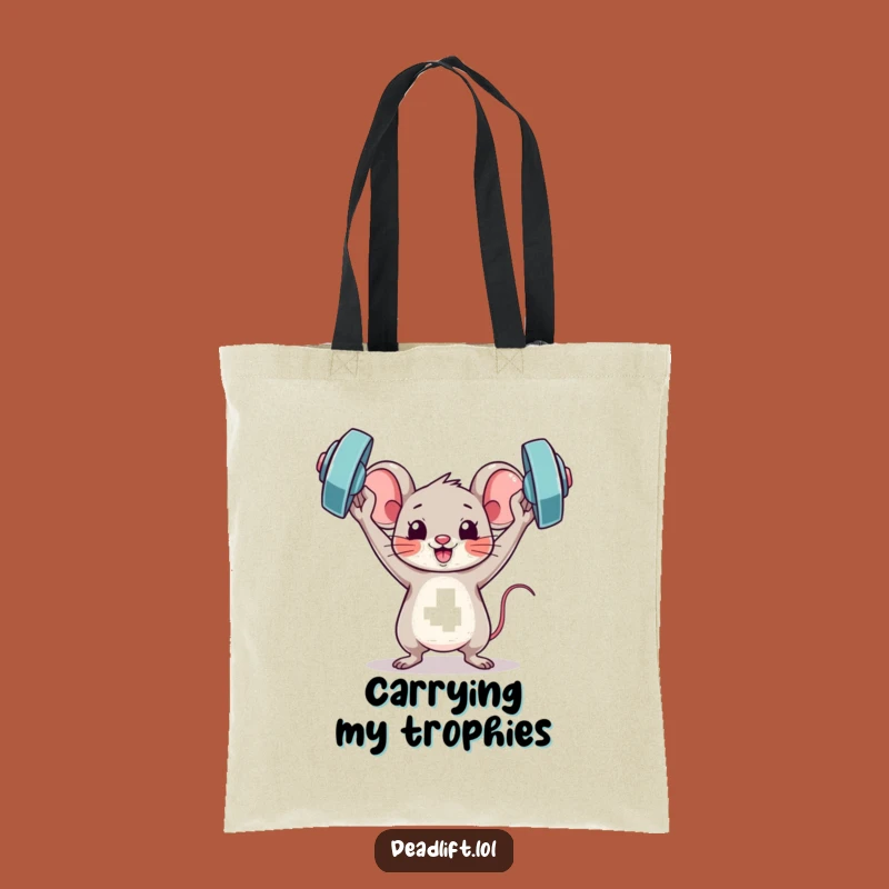 Funny Kawaii Mouse Tote Bag: Triumphant Lifting - Practical Humorous Gift