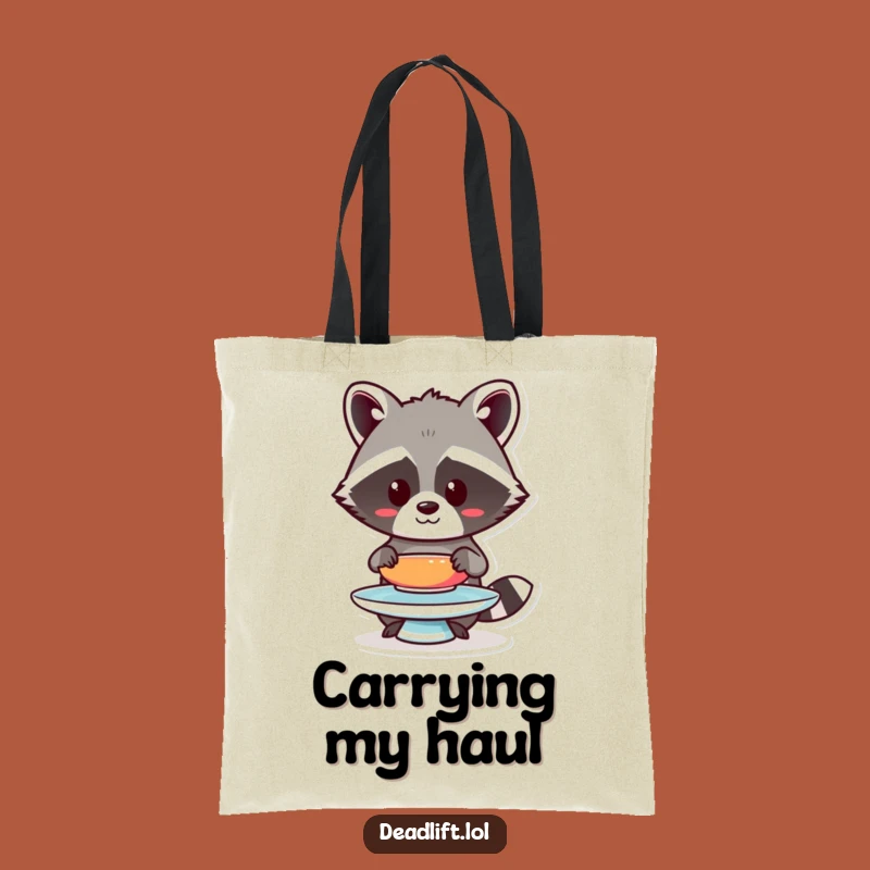 Funny Kawaii Raccoon Tote Bag - Humorous Plate Balance Accessory for Gifts